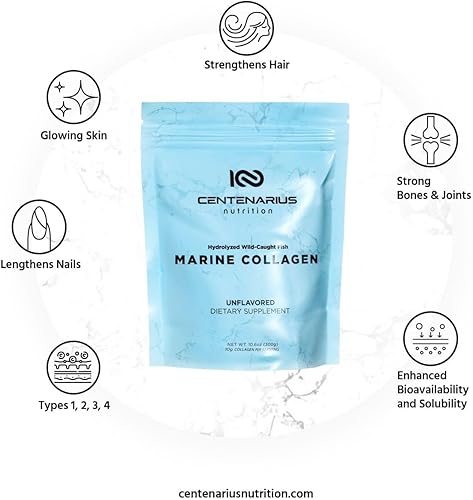 Miniatura 2 de Centenarius Nutrition Péptidos de colágeno marino hidrolizados - Polvo de colágeno marino capturado en la naturaleza que apoya la piel saludable,