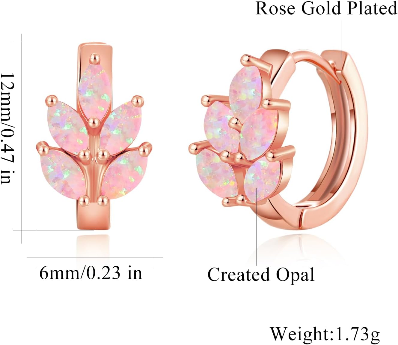 CiNily Leaf Hoop Earrings for Women, Created Fire Opal Small Hoop Earring 14K Rose Gold Plated Cute Huggie Earrings Lightweight Tiny Hoop Earrings Fashion Jewelry Gifts 12mm - Image 3