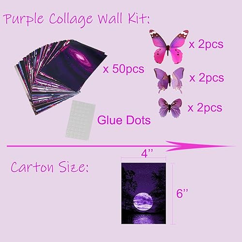 Miniatura 4 de TUGCAY Kit de collage de pared morado, 50 piezas de 4 x 6 pulgadas, kit de impresión de collage de neón morado, imágenes estéticas de habitación,