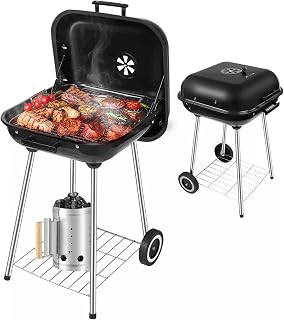 NOVANGUA Asador de Carbón Portátil,Parrilla Grill Para Cocinar en El Hogar, Ahumador con Llantas Transportadoras,Rejillas de Ventilación Dobles Para Control de Temperatura