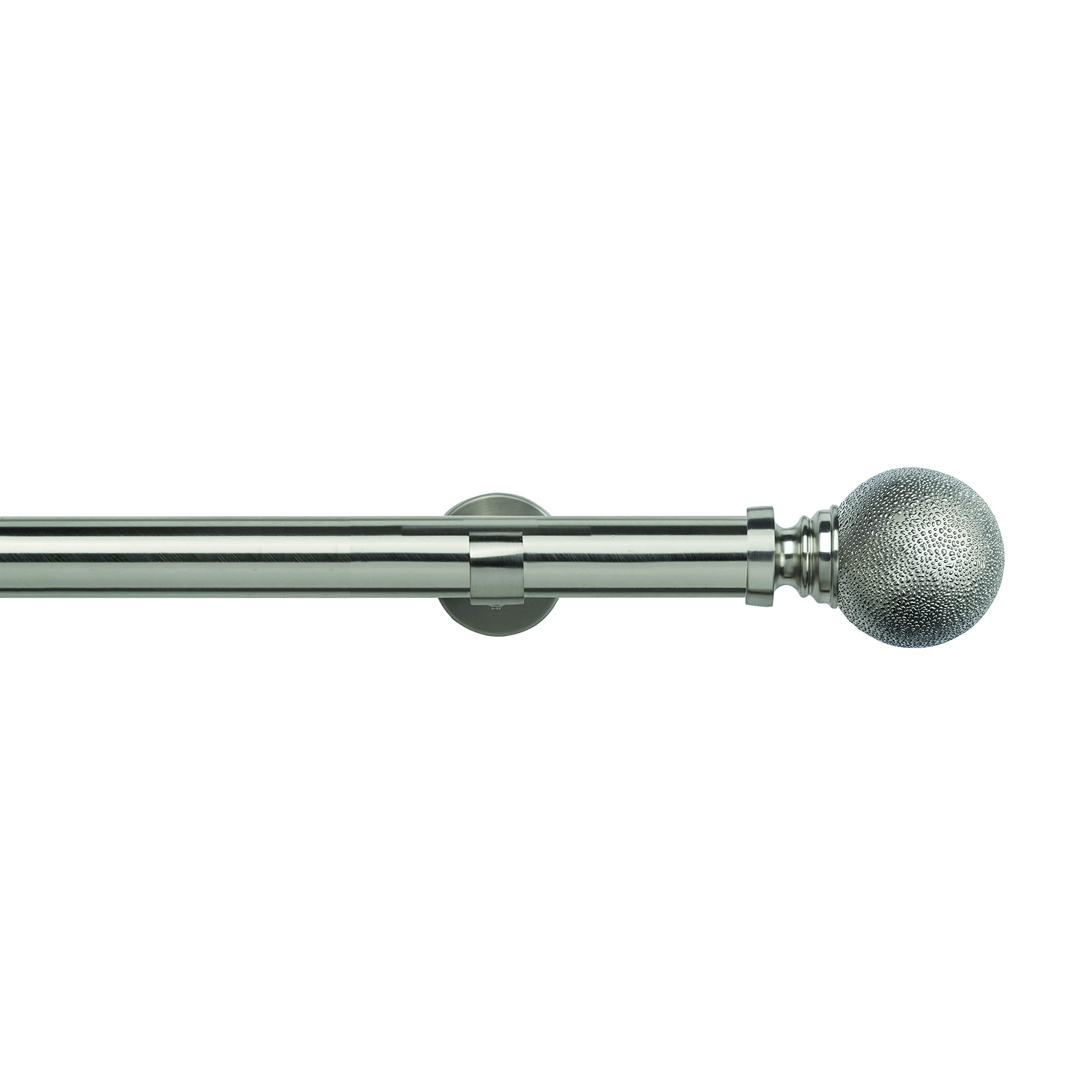 35mm Metal Eyelet Curtain Pole Track, Satin Steel, Textured Ball Finial, Trade Pole, (250 cm)