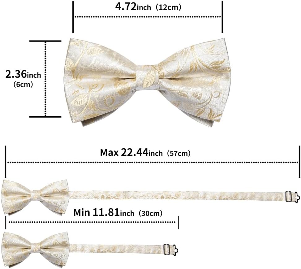 GSDFVIYT シルク蝶ネクタイ ポケットスクエア カフス セット 結婚式 あらかじめ結ばれた蝶ネクタイ ノット ビジネス ボウタ