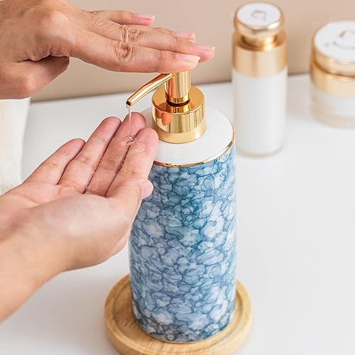 Miniatura 4 de Dispensador de jabón de manos de 13.2 fl oz, accesorios de baño elegantes de cerámica, dispensador de loción, champú recargable, contenedor de
