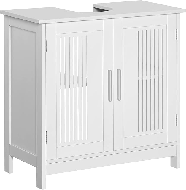 kleankin Modern Under Sink Cabinet with 2 Doors, Bathroom Vanity Unit, Pedestal Under Sink Design, Storage Cupboard with Adjustable Shelves, White