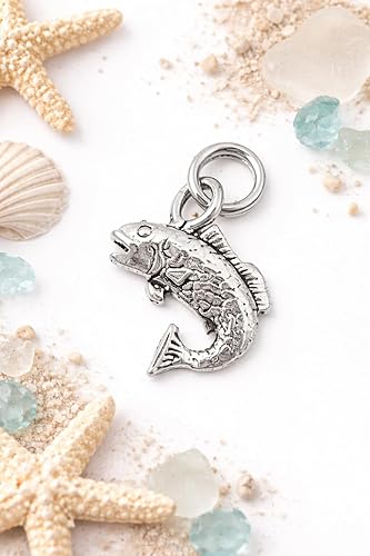 Vista 4 de Charm de plata esterlina 3D Small Bass Fish Item #307, Plata esterlina