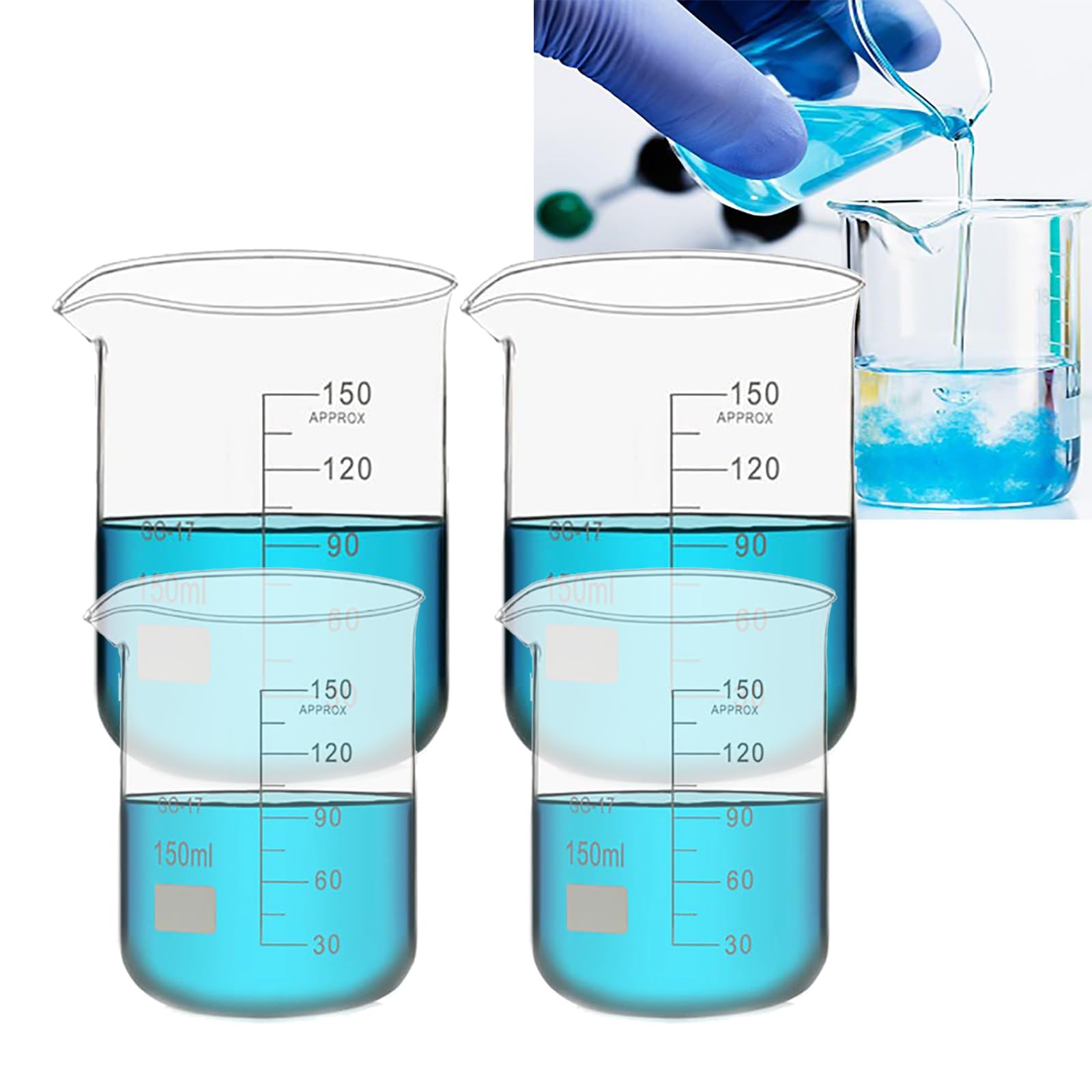 Bécher en verre 4 pièces pour vos préparations de cosmétiques maison et de labo