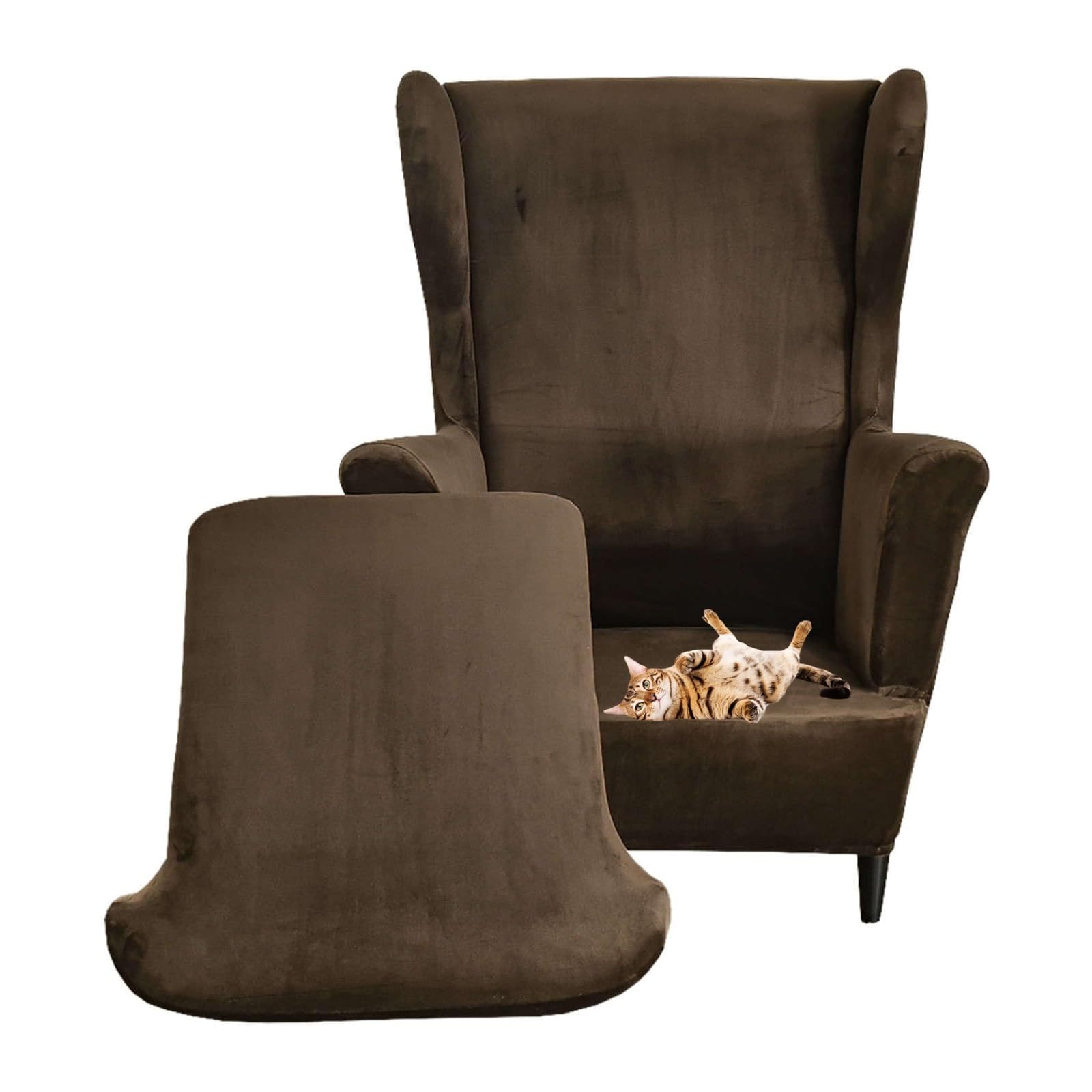 Funda para sillón orejero con texturas de terciopelo grueso y tacto suave premium