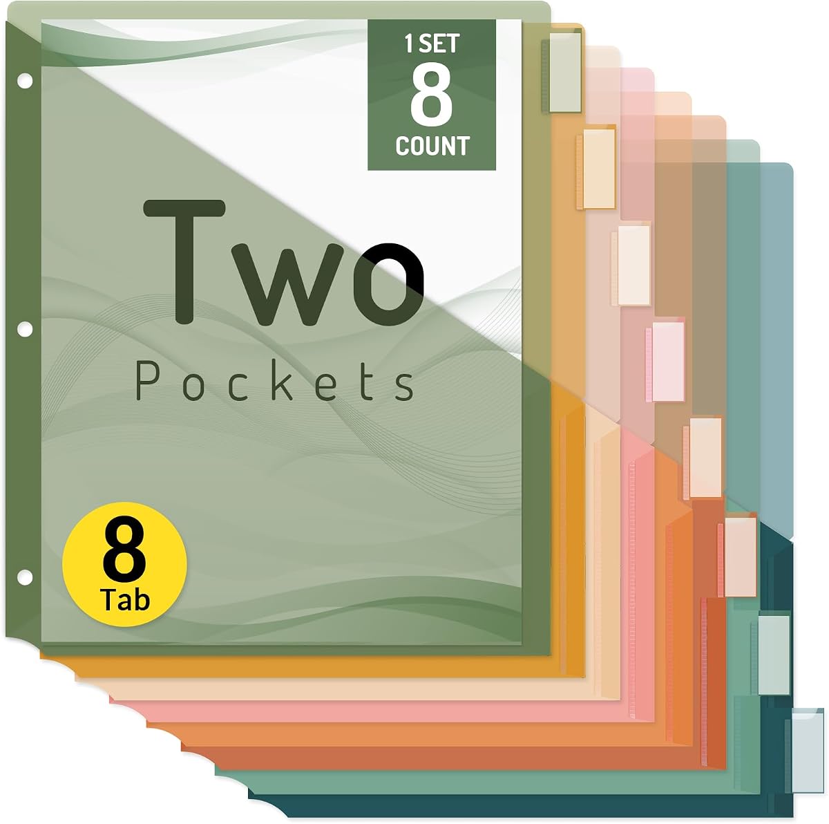 Forvencer Divisores de 8 unidades con 2 bolsillos, 8 pestañas Divisores de carpeta con pestañas | Divisores para organizador de carpetas de 3 anillas, útiles escolares, multicolor, 1 juego