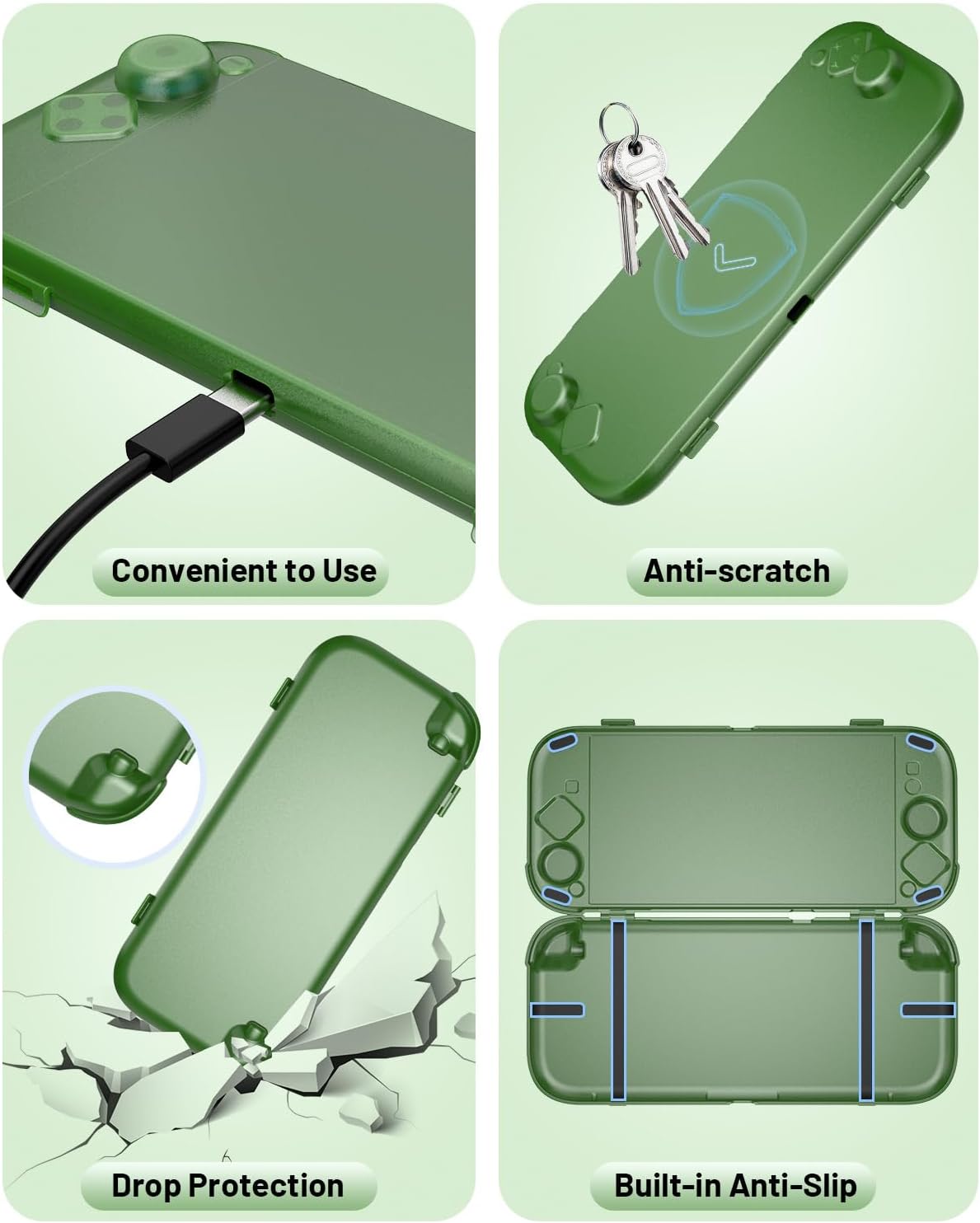Case for Switch 2 , OLCLSS Carrying Case for Nintendo Switch 2, Drop Protection, Transparent Acrylic Hard Shell with 10H Tempered Glass, Includes 2 Screen Protectors, 8 Thumb Grip Caps and 6 Dust Plugs，Compatible with Nintendo Switch 2- Green