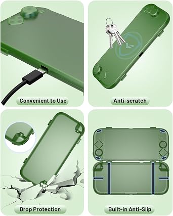 Case for Switch 2 , OLCLSS Carrying Case for Nintendo Switch 2, Drop Protection, Transparent Acrylic Hard Shell with 10H Tempered Glass, Includes 2 Screen Protectors, 8 Thumb Grip Caps and 6 Dust Plugs,Compatible with Nintendo Switch 2- Green