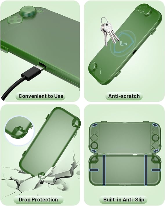 Case for Switch 2 , OLCLSS Carrying Case for Nintendo Switch 2, Drop Protection, Transparent Acrylic Hard Shell with 10H Tempered Glass, Includes 2 Screen Protectors, 8 Thumb Grip Caps and 6 Dust Plugs,Compatible with Nintendo Switch 2- Green
