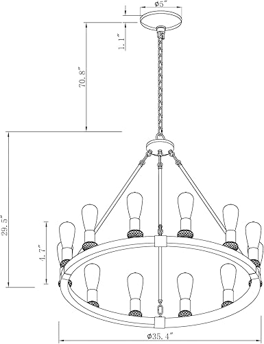 Miniatura 5 de MEIXISUE Lámpara de araña de rueda de carro, roble blanco y negro, 12 luces de metal grandes de lujo para comedor, cocina, isla, sala de estar,