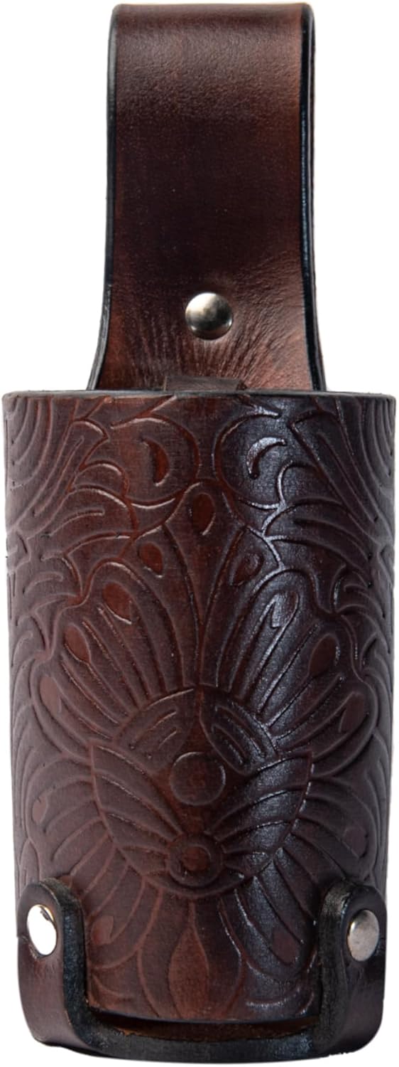 Hulara Full Grain Buff Leather Beer Holster Bottle Holder for Men Cowboy Travel/Outdoor Belt Buckle