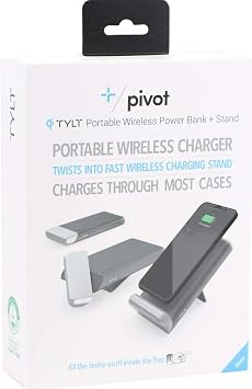 TYLT Pivot Portable Wireless Charging PAD and Desk Stand | Desk Stand Made for Apple iPhone, Samsung and Other QI Enabled Devices | Black WIRELSS Charger | QI Wireless Charger