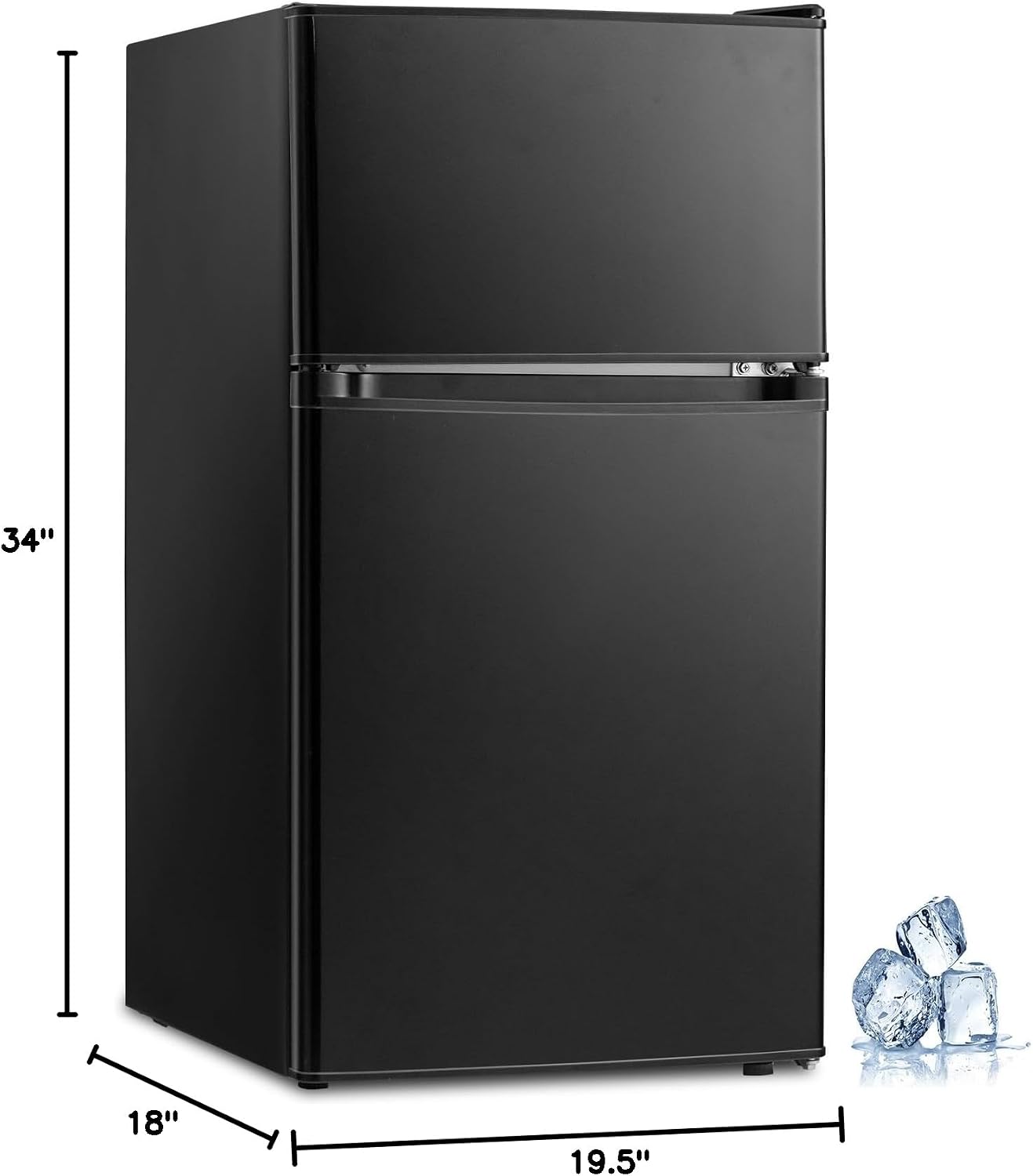 KOTEK Mini Fridge with Freezer, 3.2 Cu.Ft Compact Refrigerator/Freezer with 5 Level Adjustable Thermostat, Reversible 2 Doors & Removable Glass Shelves, Mini Fridge for Bedroom/Dorm/Office (Black)