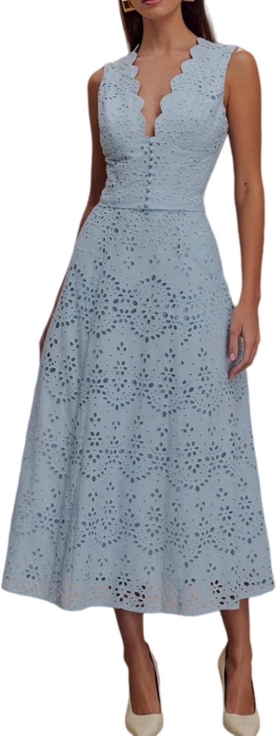 Two Piece Sets for Women Embroidered V Neck Ruffle Lace Crop Top and Maxi Skirt Suit Summer Outfits