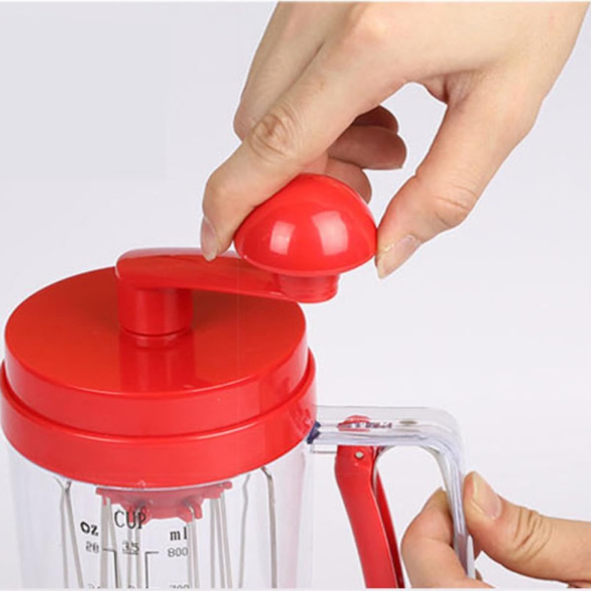 Manual Batter Dispenser with Measuring Cup, Stainless Steel ABS Red