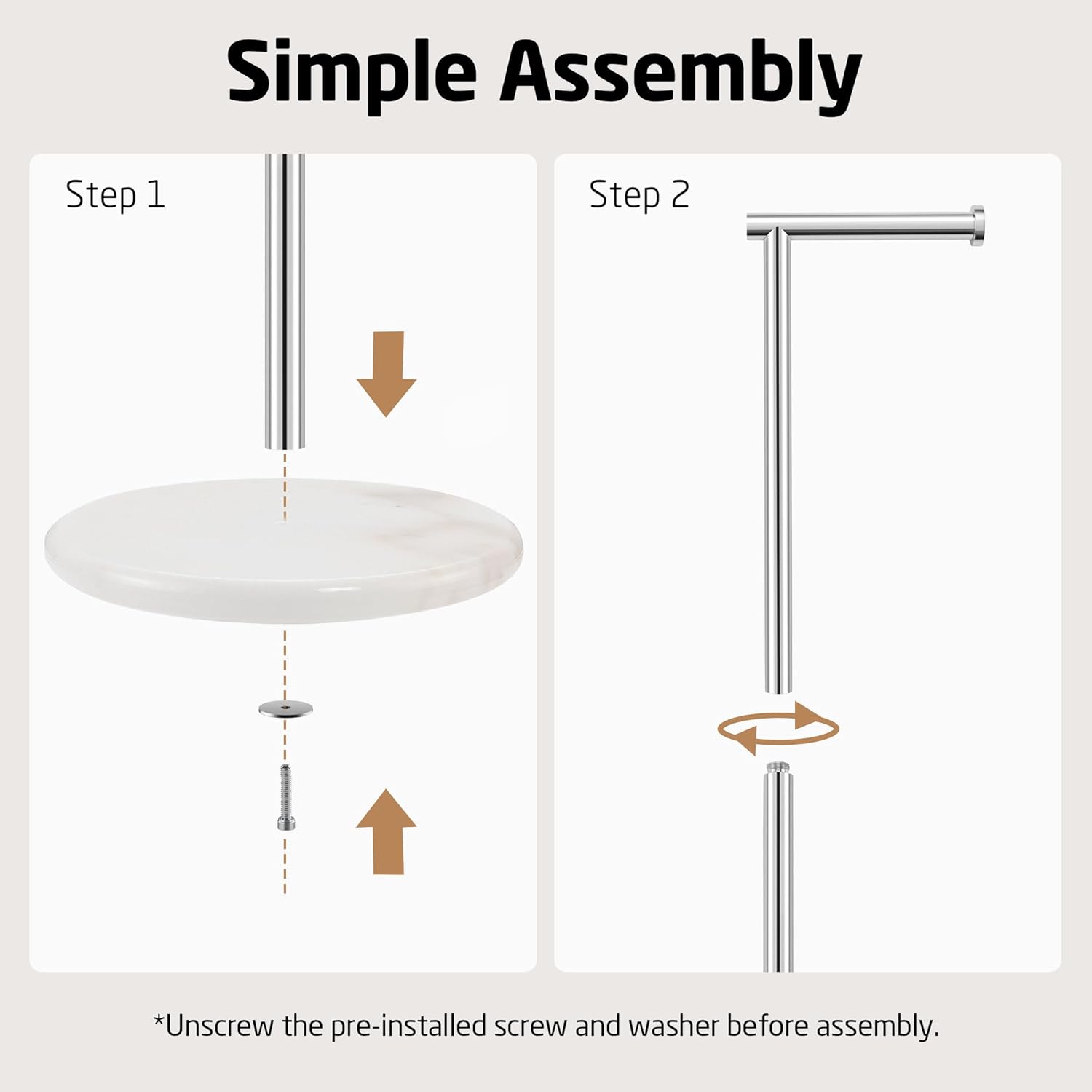 KES Toilet Paper Holder Stand, Freestanding Toilet Paper Roll Holder with Modern Natural Marble Base, White Freestanding Toilet Tissue Holder SUS304 Stainless Steel Brushed Finish BPH284S1-2