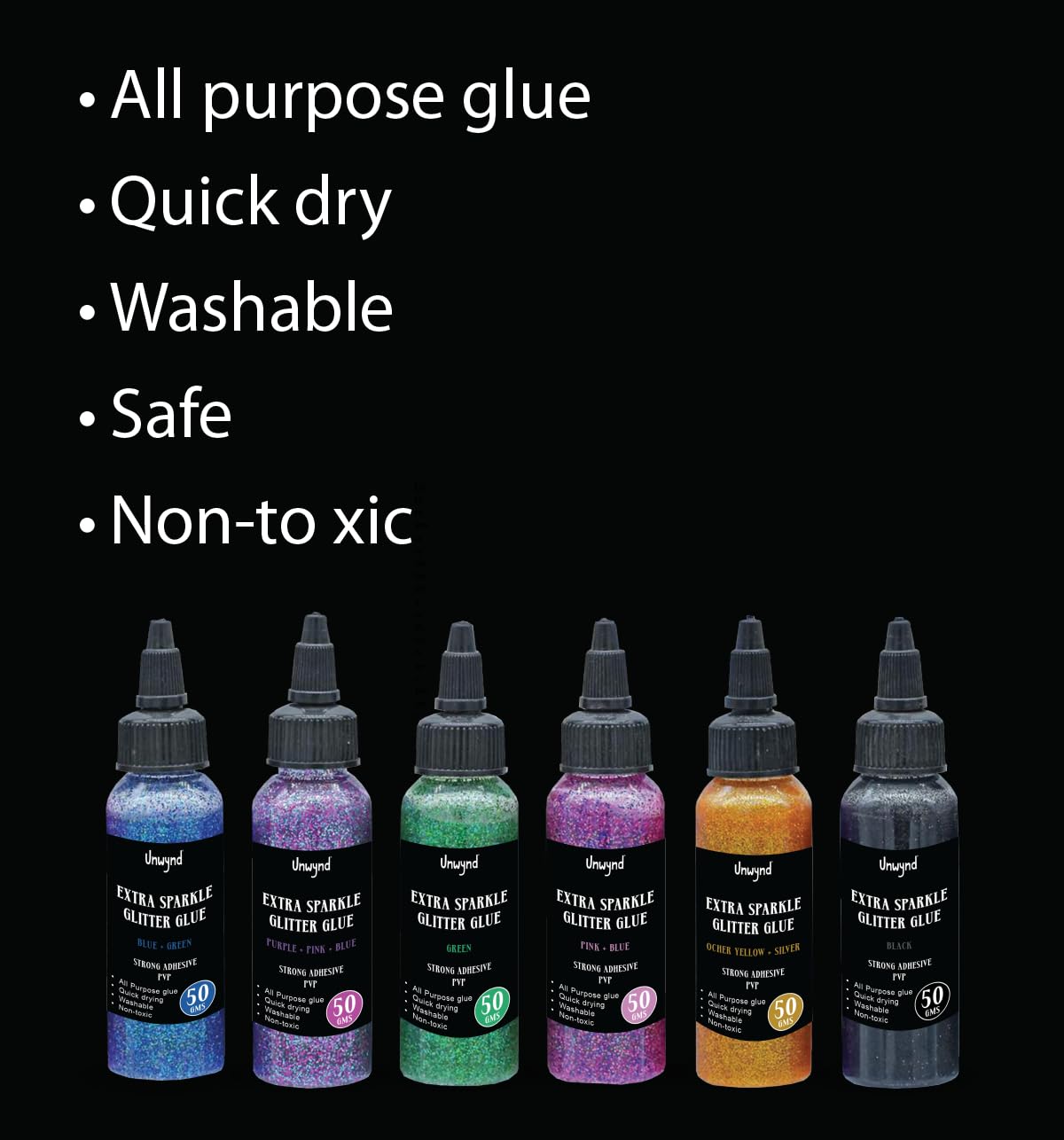 Glitter Glue Set - 6 Colors, Washable Craft Adhesive -2