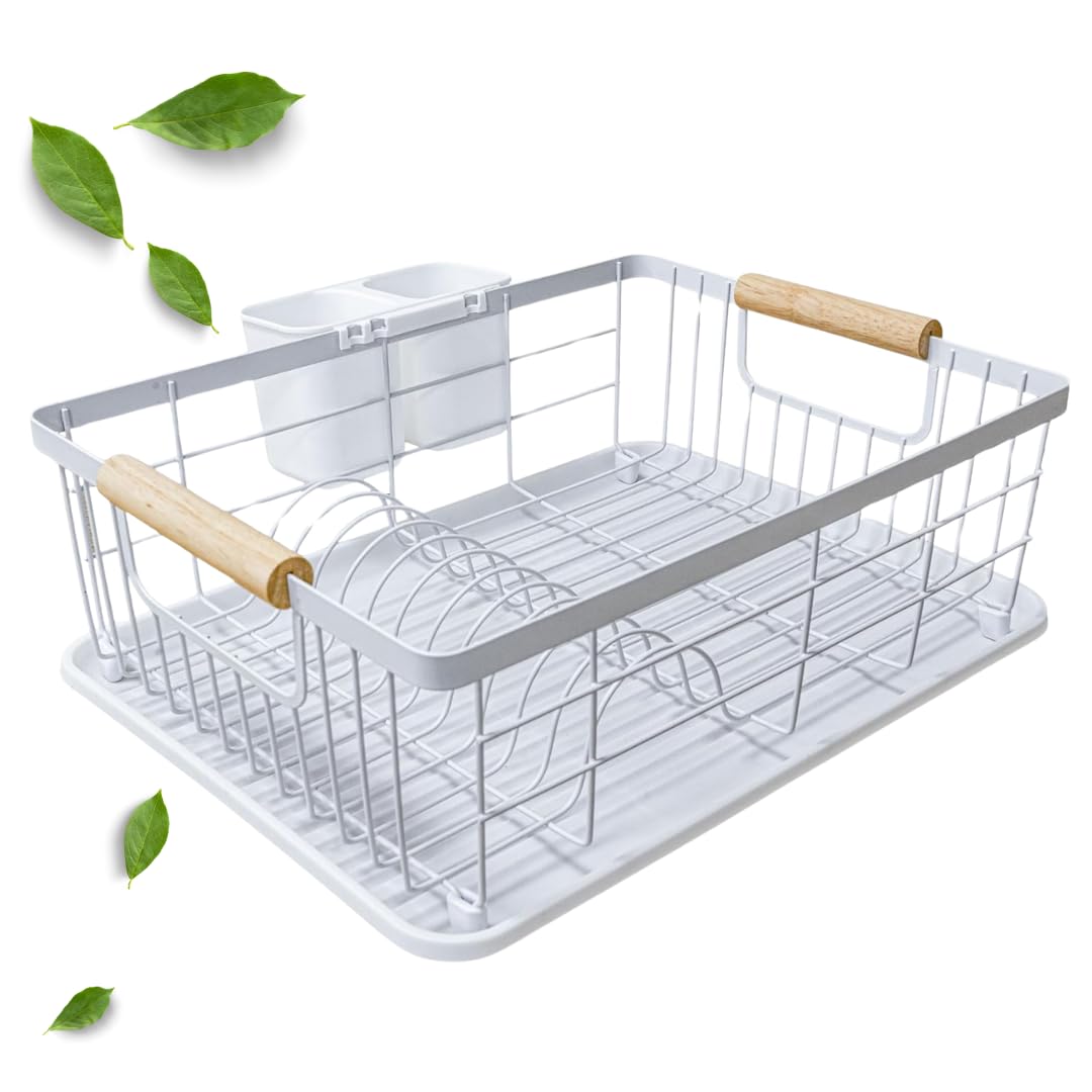 Solty - Escurreplatos Blanco - Escurridor de Platos sobre Fregadero con Bandeja de Goteo y Colector de Cubiertos - Escurreplatos Firme y Duradero para Cocina