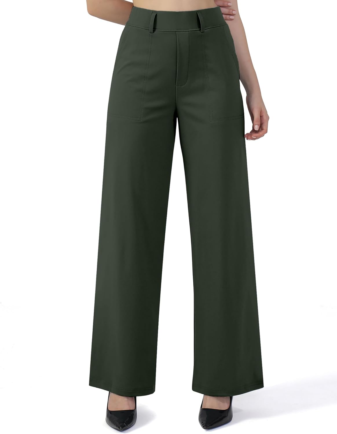 Womens Wide Straight Leg Work Pants Pull On Dress Pants Business Casual Trousers Slacks with Pockets