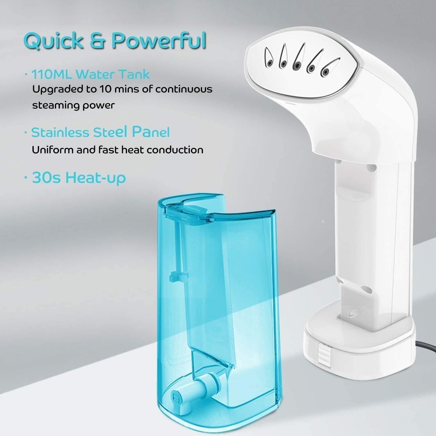 Vaporiera per abiti da viaggio e per la casa - Vapore portatile portatile per indumenti e tessuti - Sicuro e poco maneggevole - Mini vaporizzatore compatto per vestiti e tende, 100 ml di acqua stacc