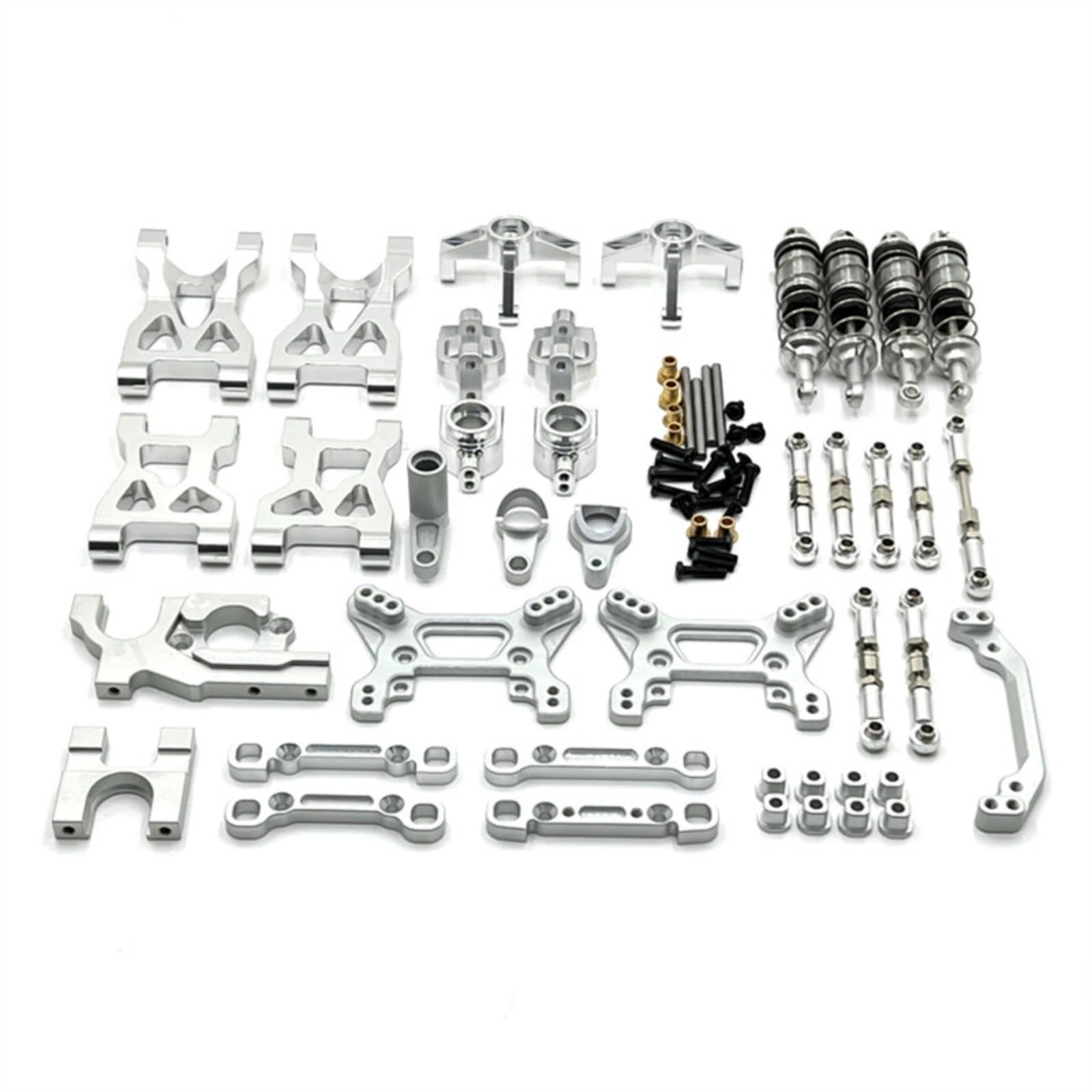 Fahrzeug Tuning Kit RC Auto Teile Metall Upgrade Komponentensatz Dämpfer Lenkung Koppelstangen Halterungen für 1 10 104072 Gelände Fahrspaß Modellbau Hobbyfahrer, Silber