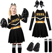 Pompom Girl Costume for Children, Cheerleader Costume with Pompoms, Head Ornament and Socks, Cheerleader Costume, Cheerleader Fancy Dress Uniform Cheerleader Costume