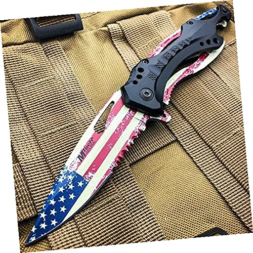 S.S. Folding Knives 8inch American Flag Open Folding Pocket Knife Bottle Fold Outdoor Survival Hunting Knife for Camping by Survival Steel