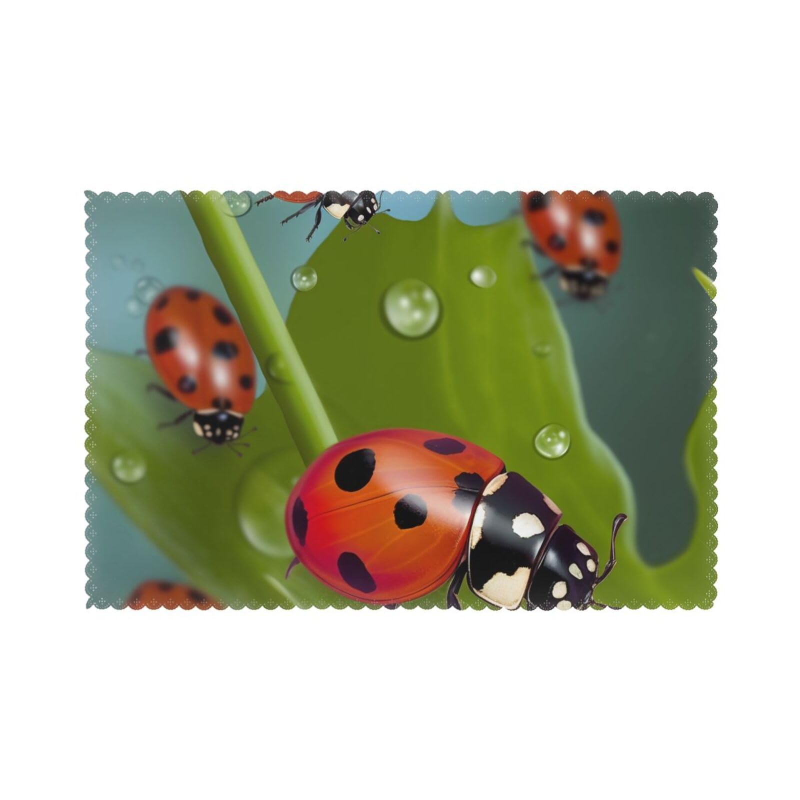 Ladybug Printed Placemat Heat Resistant Place Mats Set of 6 PCS Washable Kitchen Table Mats, 12x18 Inch
