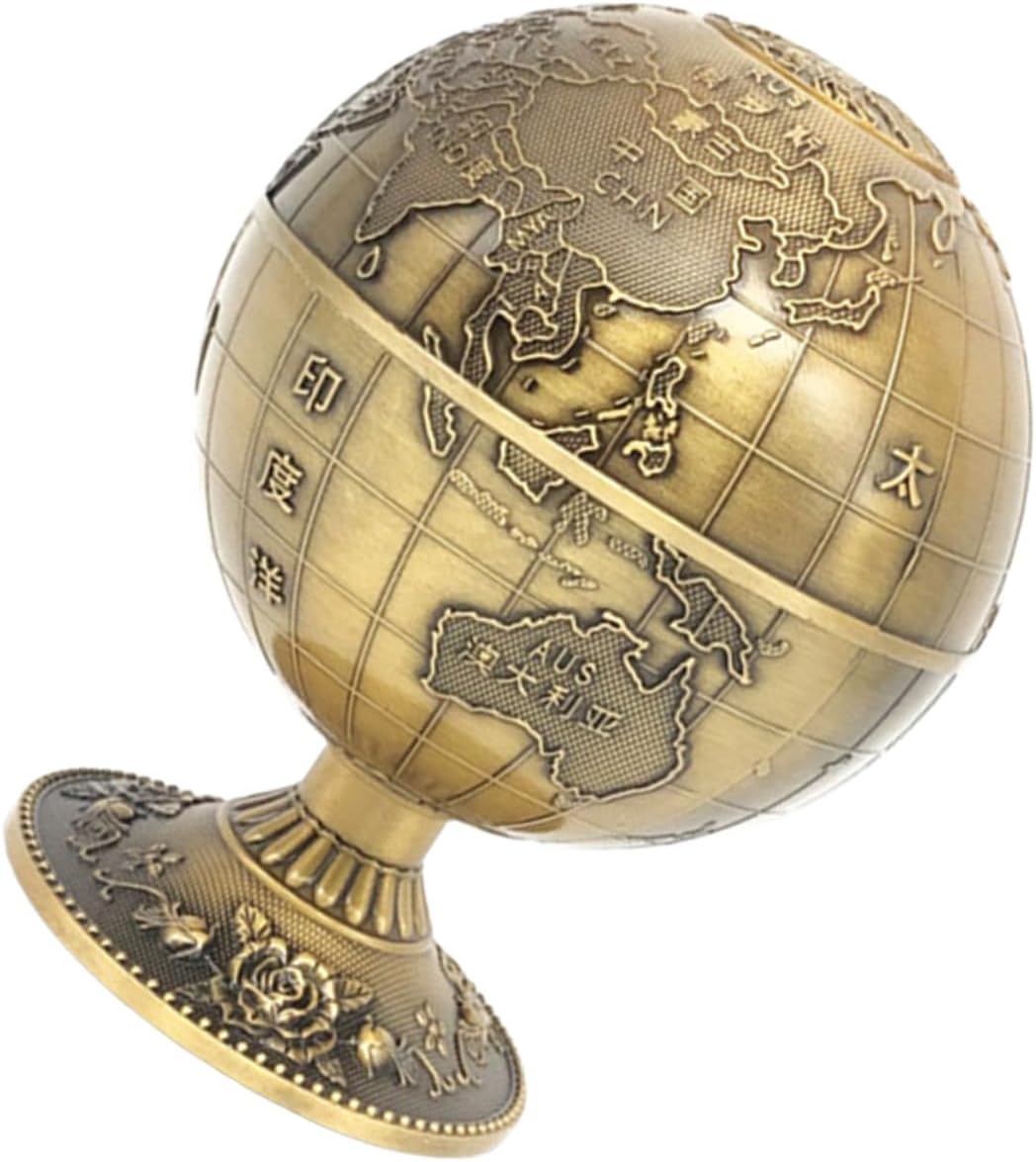 Retro Zinc Alloy Toothpick Holder Dispenser with Pressing Mechanism 360° Rotating Sphere Design Small Toothpick Box for Home and Restaurant Use