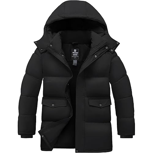 wantdo Men's Winter Coat Warm Parka Jacket Waterproof Puffer Jacket with Removable Hood (Regular and Big Size)