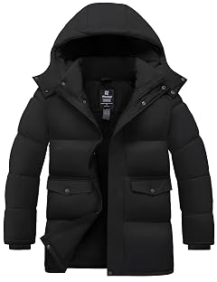 wantdo Mens Winter Coat Warm Parka Jacket Waterproof Puffer Jacket with Removable Hood Regular and Big Size