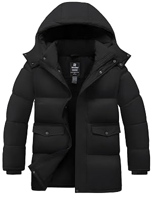 wantdo Mens Winter Coat Warm Parka Jacket Waterproof Puffer Jacket with Removable Hood Regular and Big Size