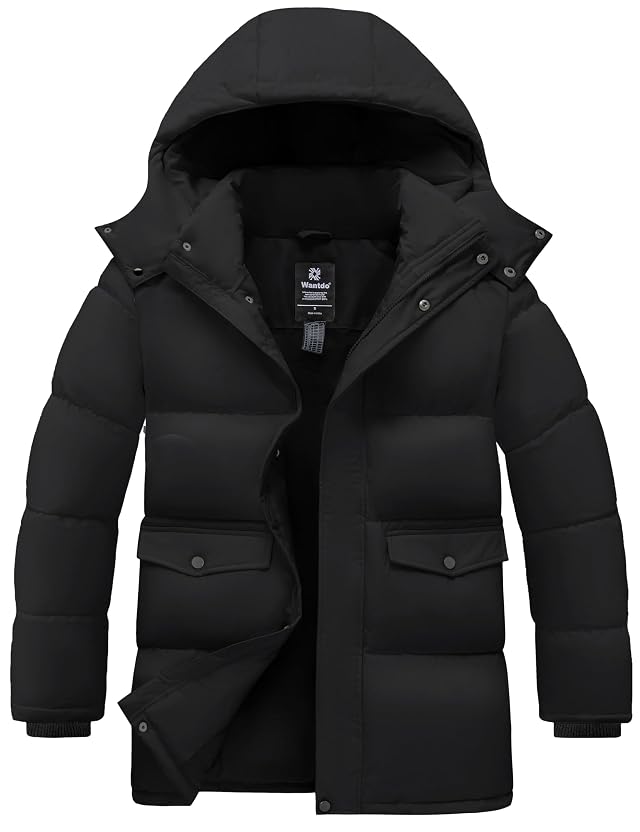 wantdo Mens Winter Coat Warm Parka Jacket Waterproof Puffer Jacket with Removable Hood Regular and Big Size