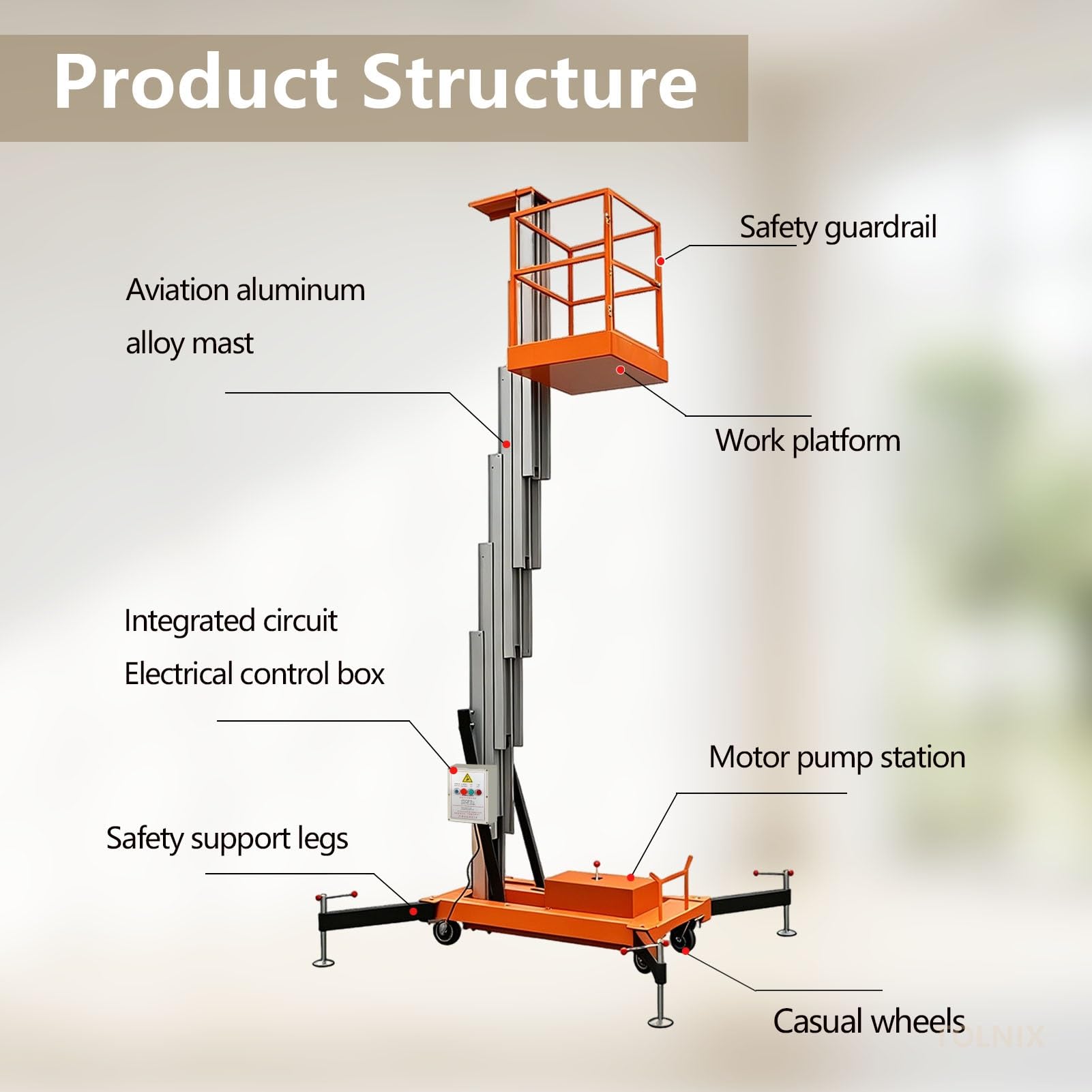 Piattaforma elettrica dell'impalcatura, 2000LB di capacità dell'ascensore idraulico con guardrail, piattaforma mobile di lavoro aereo di 10-43ft per il magazzino, la logistica & la manutenzione