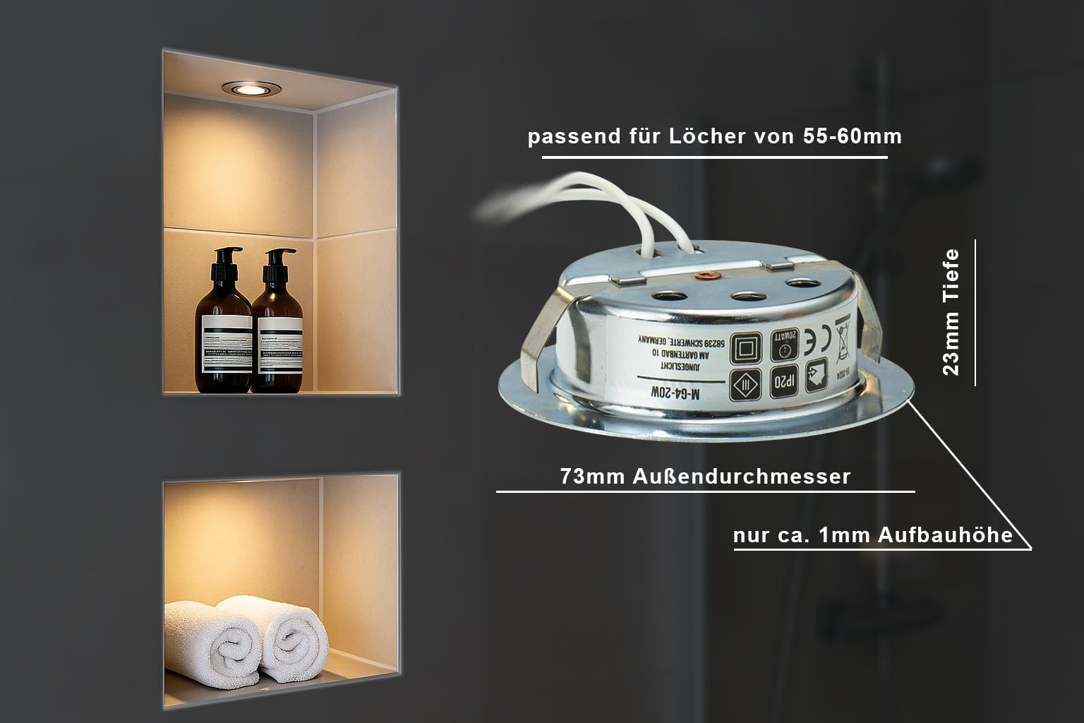 Zestaw 3 lamp halogenowych do zabudowy meblowej | chrom błyszczący | możliwość ściemniania | łącznie z żarówką 12 V 20 W G4 i kablem przyłączeniowym 15 cm