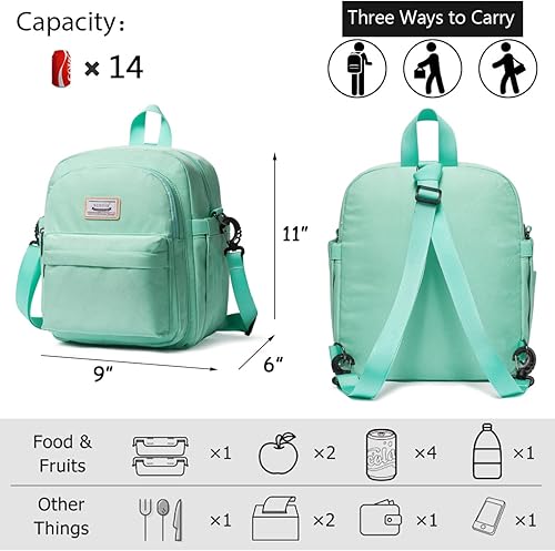 Miniatura 2 de Scorlia Bolsa de almuerzo aislada, bolsa de almuerzo clásica estilo mochila para mujer, lonchera grande convertible con bolsillos laterales para