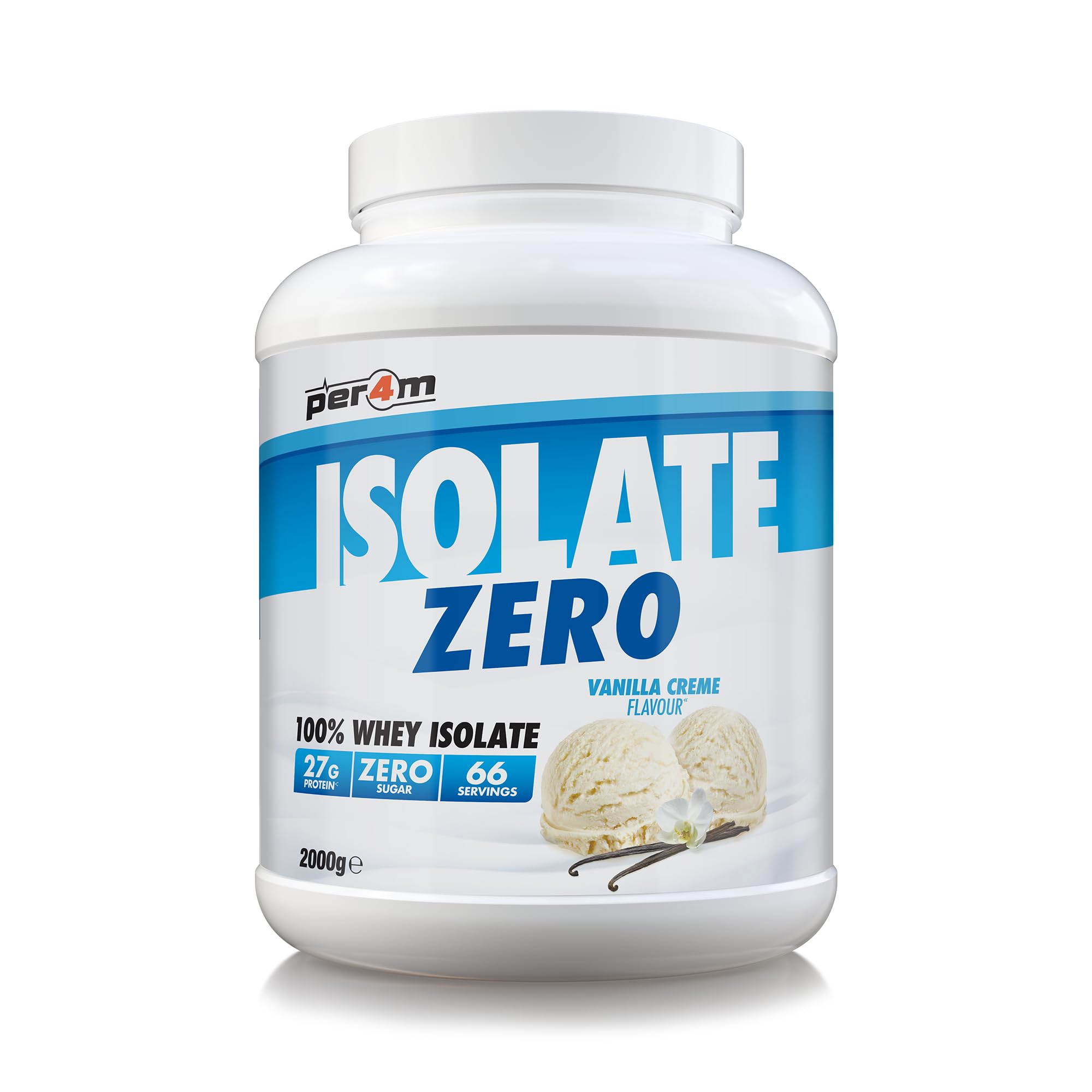 Per4m Isolate Zero, hochreines Proteinisolat, maximaler Proteingehalt bei minimalem Fett & Zucker, laktosereduziert & gut verträglich, für Kraft & Schnelligkeit täglich – Vanille-Creme – 2kg
