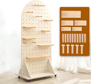 Wood Pegboard, Movable Peg Board Organizer with Casters, Peg Board Display Stand, Large Peg Board Kit, 23.647.2 Inch Color White