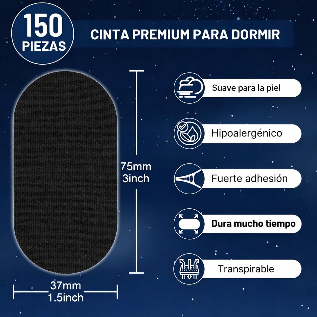 HN® PACK AHORRO 150 Tiras Bucales Para Dormir Antironquidos |Máximo Rendimiento +5 Meses Duración| Adhesivo Hipoalergénico| Mouth Tape For Sleeping| Cintas Bucales Tapabocas |Parches Para Boca Cerrada