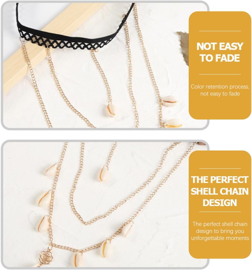SOLUSTRE Bohemian Multi-Layer Elastic Shell Thigh Chain Body Jewelry for Women Beach Leg Jewelry Summer Accessory