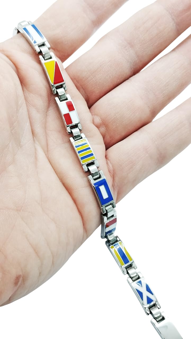 Generico Bracciale Uomo in Acciaio Inox con Bandiere Smaltate Regolabile Regalo per Ragazzo Compleanno Anniversario