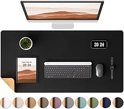 Aothia Cork Desk Mat, Double-Sided Desk Mat with Natural Cork & PU Leather, Mouse Pad/Table Protector, Easy to Clean, Waterproof for Office/Home/Decoration (Black, 90 x 40 cm)