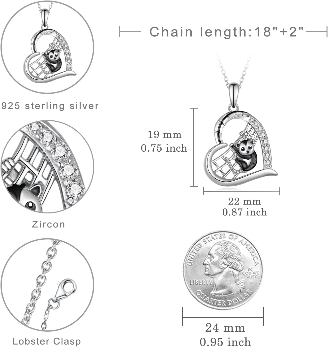 Possum Necklace for Women 925 Sterling Silver Opossum Pendant Necklace Animal Jewelry for Women Possum Gifts - Image 4