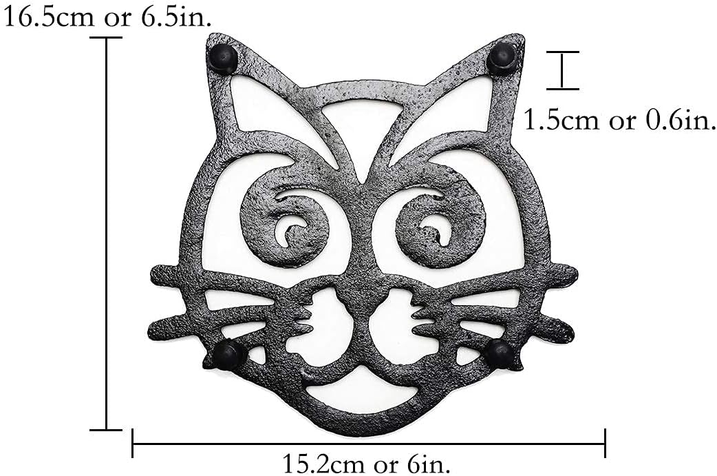 Sungmor Heavy Duty Cast Iron Trivet,Decorative Rustproof Trivet for Kitchen or Dinning Table,6.3" x 5.1" with Vintage Lovely Black Cat Pattern