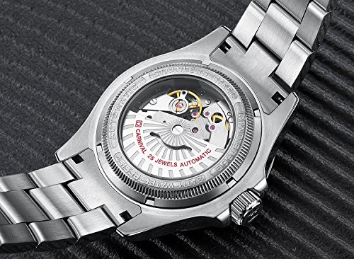Carnival CA87563 Mens Rotating Bezel Automatic Machine Stainless Steel Sapphire Glass Waterproof Black Watch thumb #6