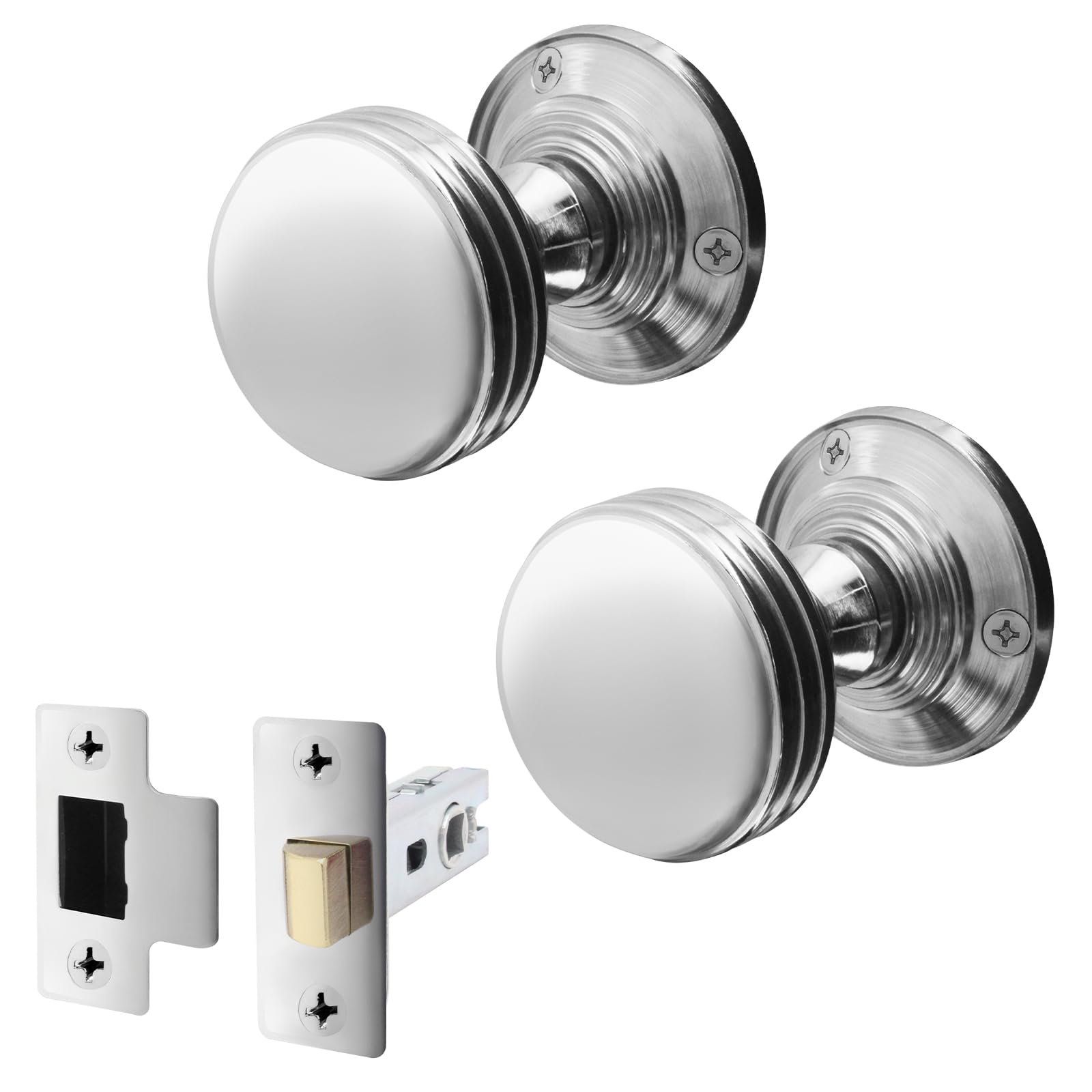 EAI Lined Door Knob Set Polished Chrome | 1 Pair of Mortice Knobs (55mm) & Latch (76mm) for Internal Doors