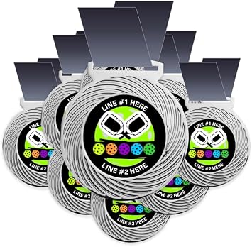 10 Pack Pickleball Award Medal, Your Custom Text Using Our Pickleball Award Medallion Insert Design. Large 3-1/8W x 3-1/2H Quality Medal Printed Packaged in The USA.