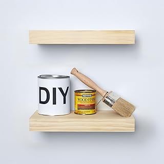 Homeforia Wood Floating Shelf 12 inch, High End Solid Natural Wood 12inch Floating Shelves for Wall Mounted, Unfinished Small Wooden Floating Shelves, Heavy Duty Bracket, 12 X 6.5 X 1.75 in, Set of 2